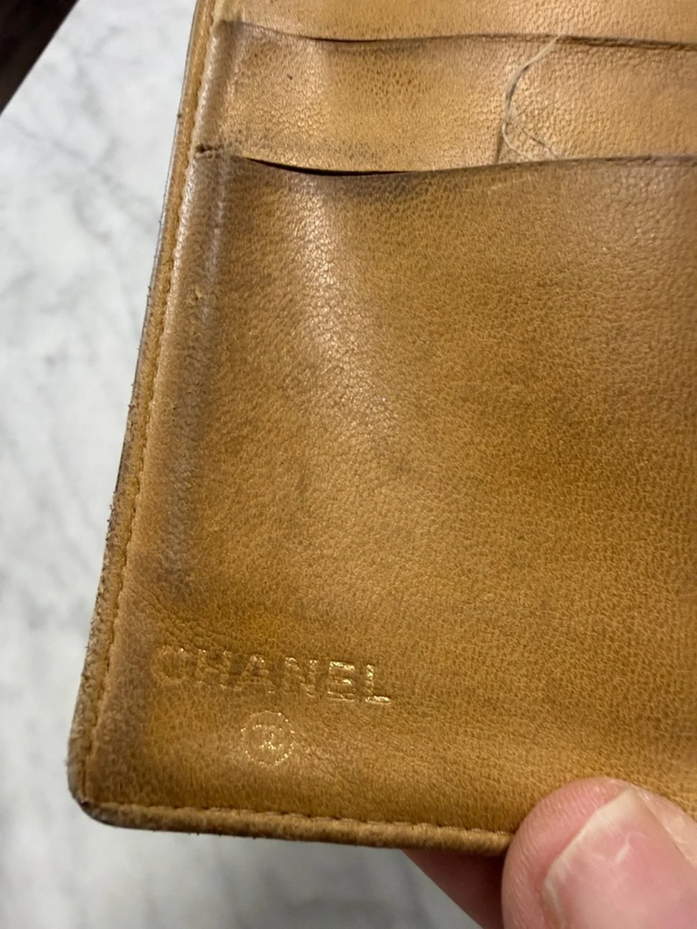 CHANEL Vintage Timeless Long Wallet in Beige Caviar Leather